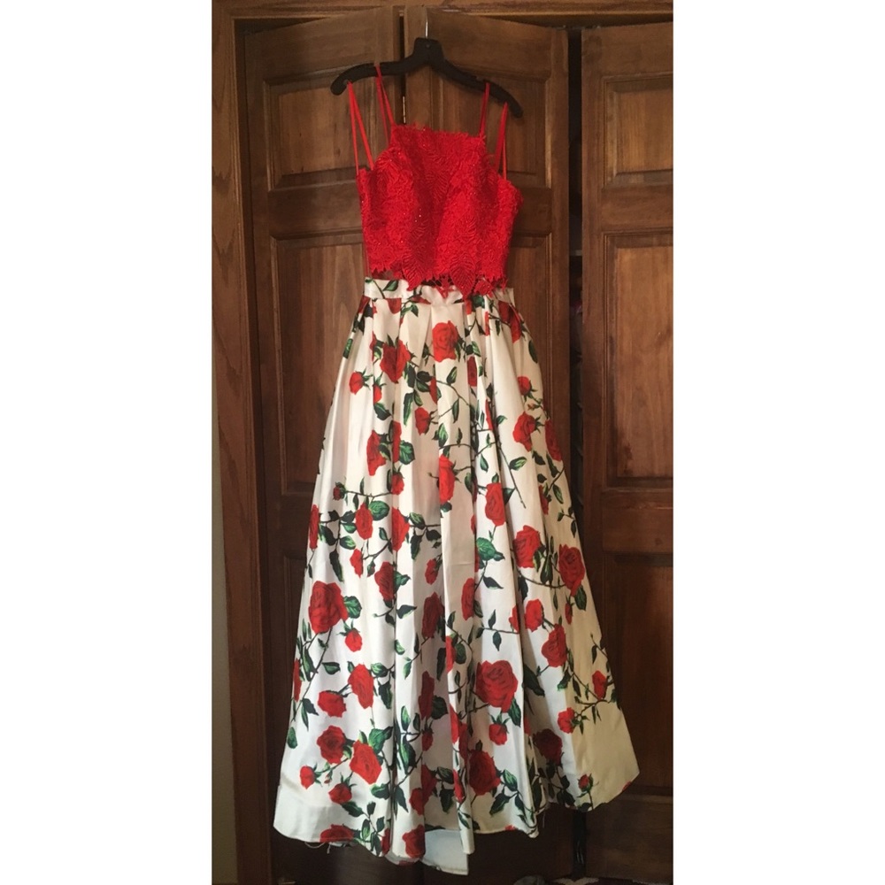 Red Two-piece Dave and Johnny Prom Dress